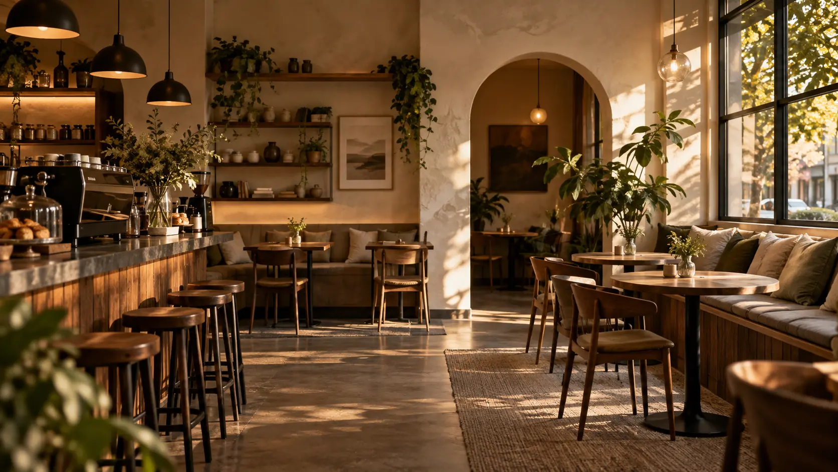 Warm, modern interior of J&B Brew café